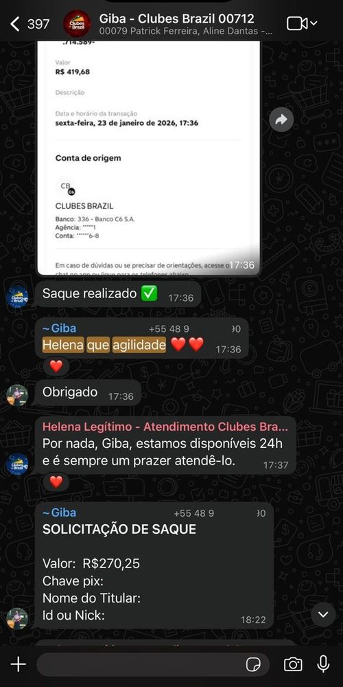 Mensagem de jogador: que agilidade no atendimento