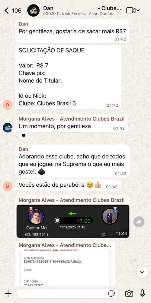 Mensagem de jogador: adorando esse clube, o que mais gostei