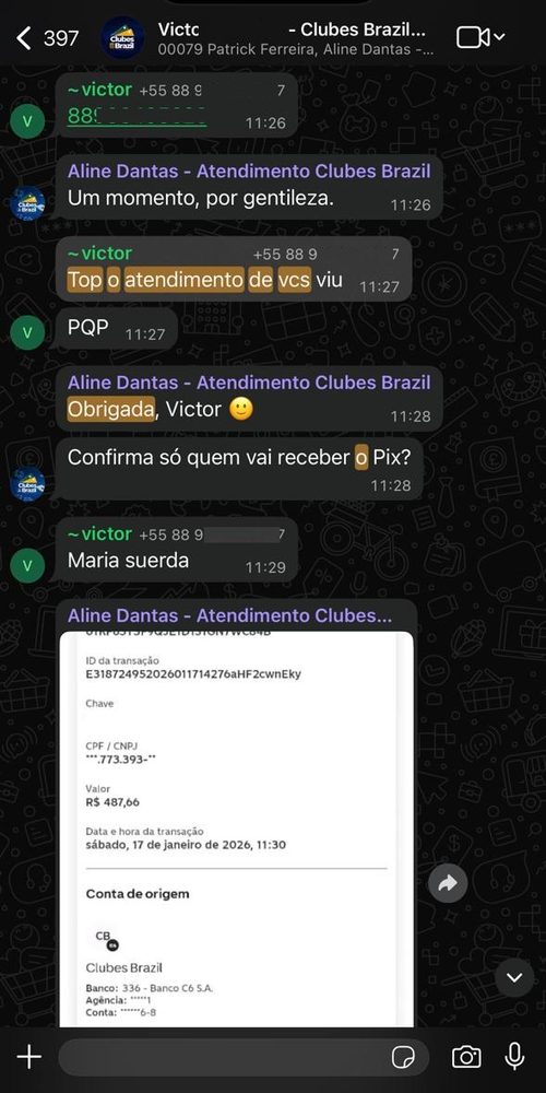 Mensagem de jogador: top o atendimento de vocês