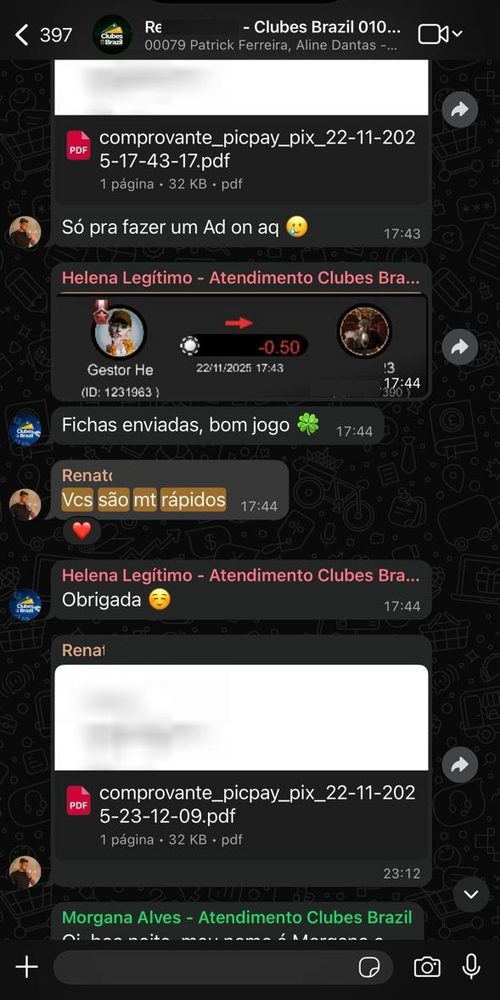 Mensagem de jogador: vocês são muito rápidos