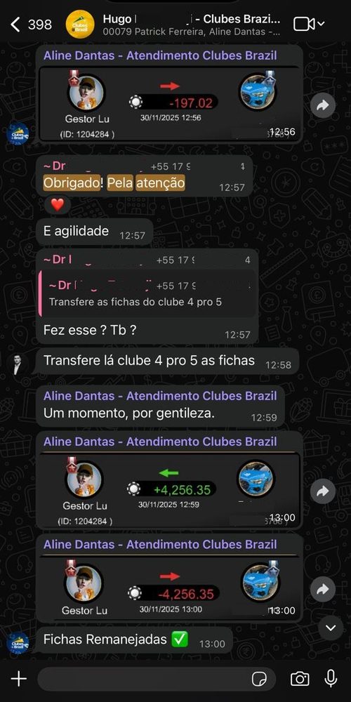 Mensagem de jogador: obrigado pela atenção e agilidade