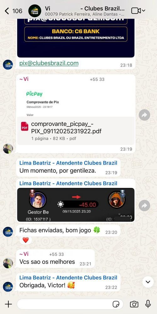 Mensagem de jogador: vocês são os melhores