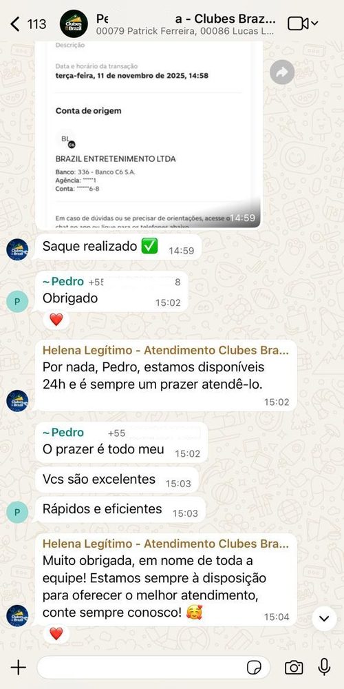 Mensagem de jogador: vocês são excelentes, rápidos e eficientes