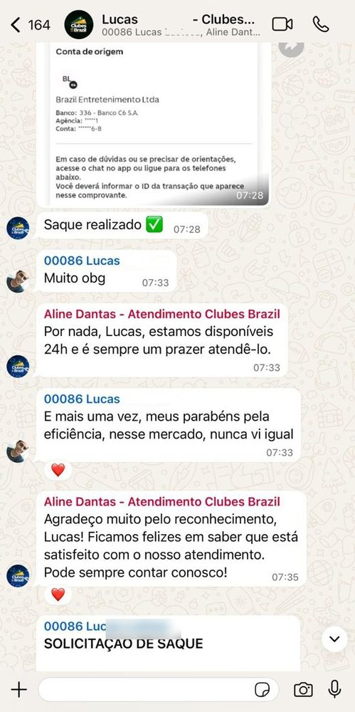 Mensagem de jogador: meus parabéns pela eficiência, nesse mercado nunca vi igual