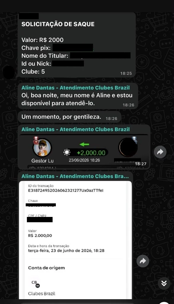 Print real de um saque pago via PIX numa terça