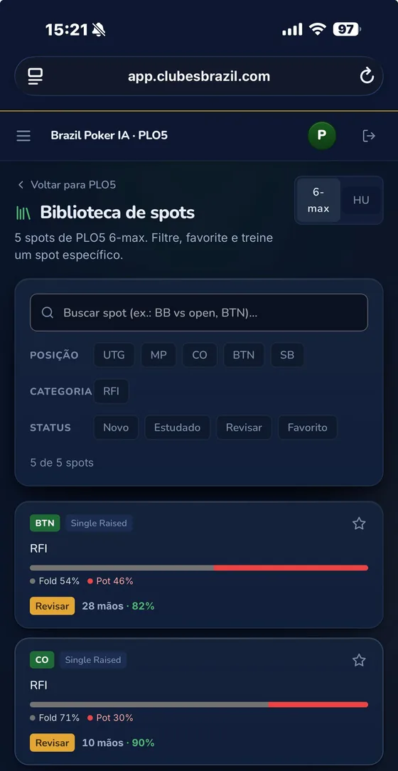 Biblioteca de spots do Trainer de IA